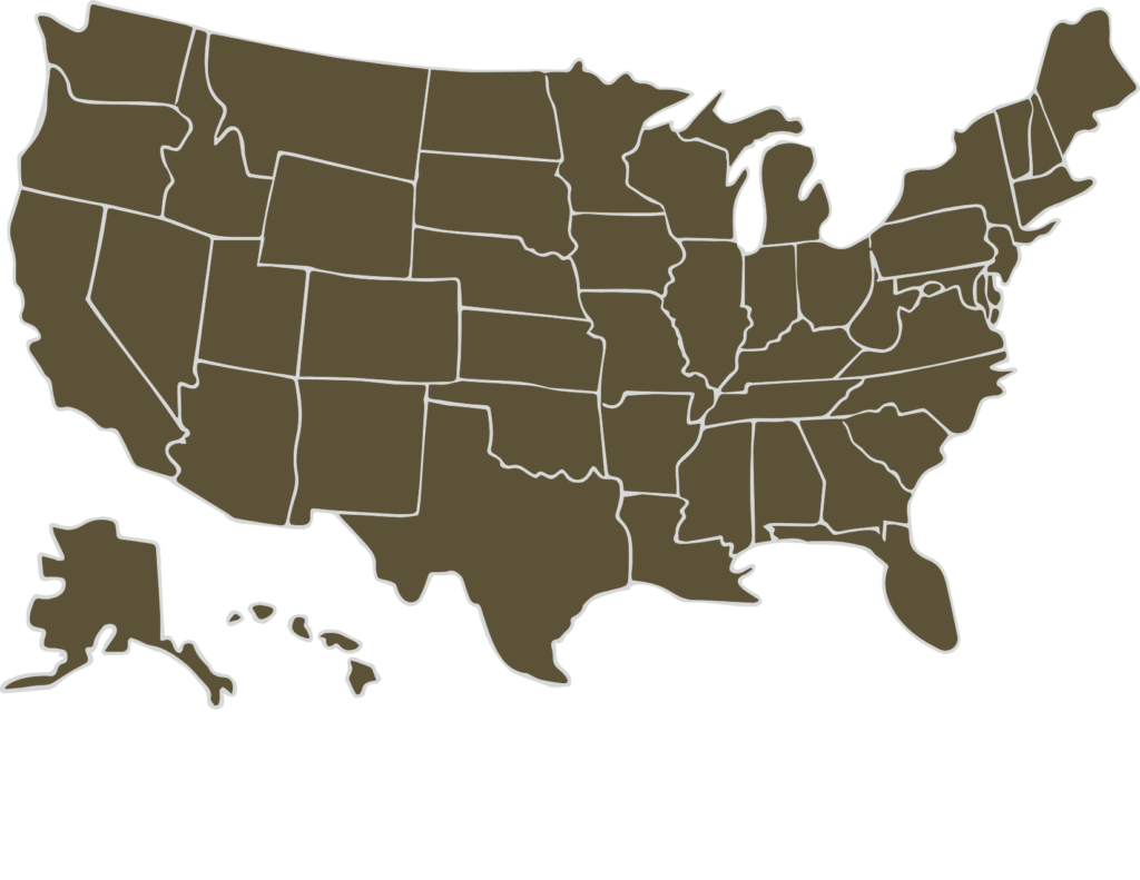 Map of the USA in a green color.

