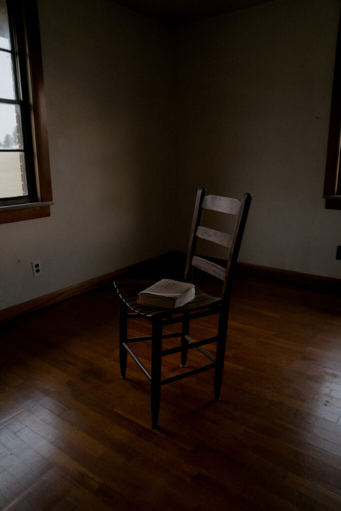 Brianna's Grandfather's wooden chair & her Grandmother's KJV bible.